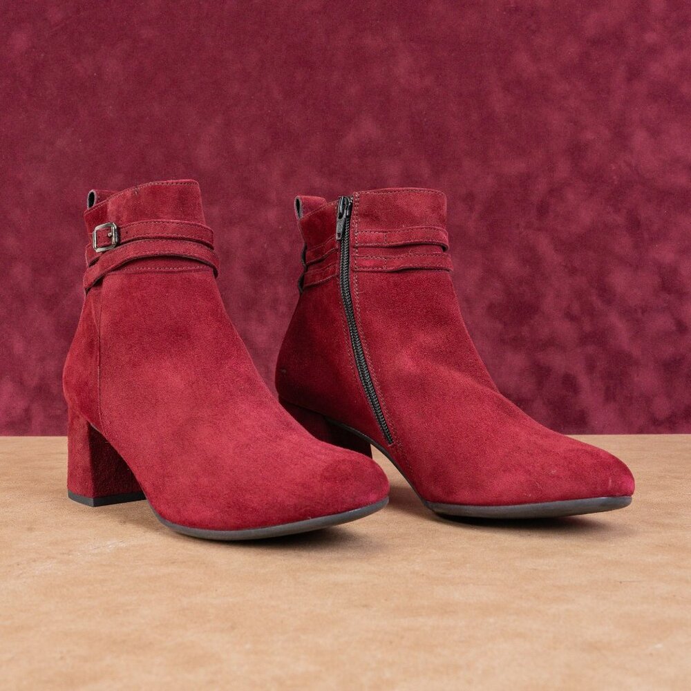 Paul Green Women Sydney Bordo Suede Dress Office Buckle Boots sz 7.5US AUS 5